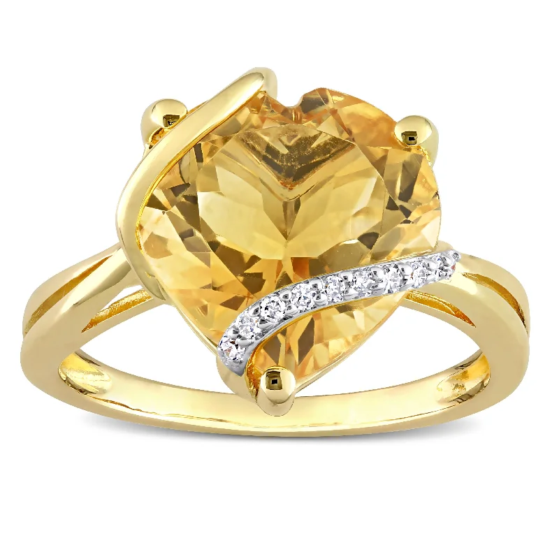 halo engagement rings -Miadora Heart-cut Citrine & Diamond Accent Swirl Cocktail Ring in Yellow Plated Sterling Silver