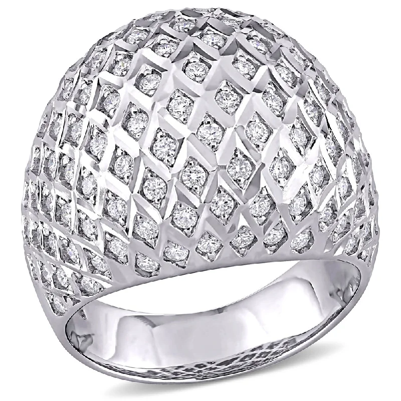 adjustable rings for women -Miadora 18k White Gold 1 1/2ct TDW Diamond Cluster Dome Mesh Cocktail Ring