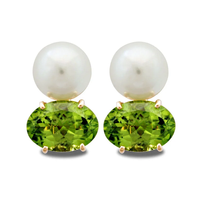 pearl drop earrings for women -Earrings-Peridot and Pearl