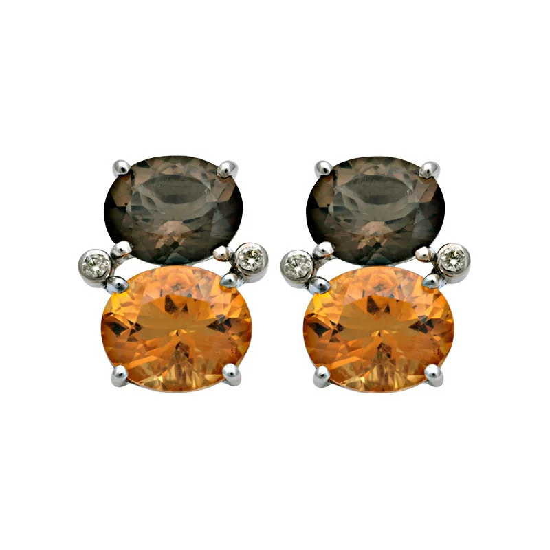 pearl drop earrings for women -Earrings-Smokey Quartz, Citrine and Diamond