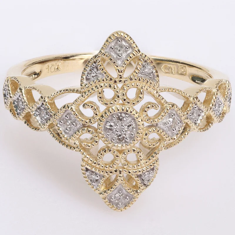 heart diamond rings for women -Miadora 10k Yellow Gold 1/10ct TDW Diamond Lace Ring