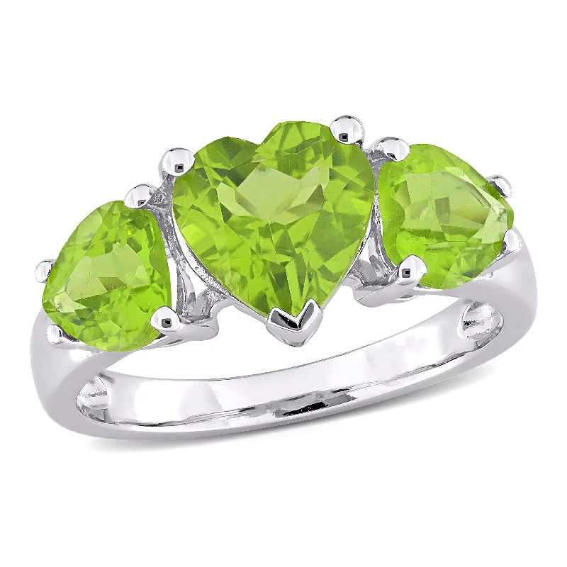 art deco rings for women -Miadora 3 1/3ct TGW Peridot 3-Stone Heart Ring in Sterling Silver