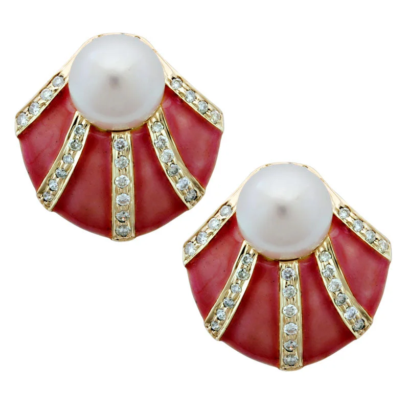 geometric earrings for women -Earrings-Pearl and Diamond (Enamel)