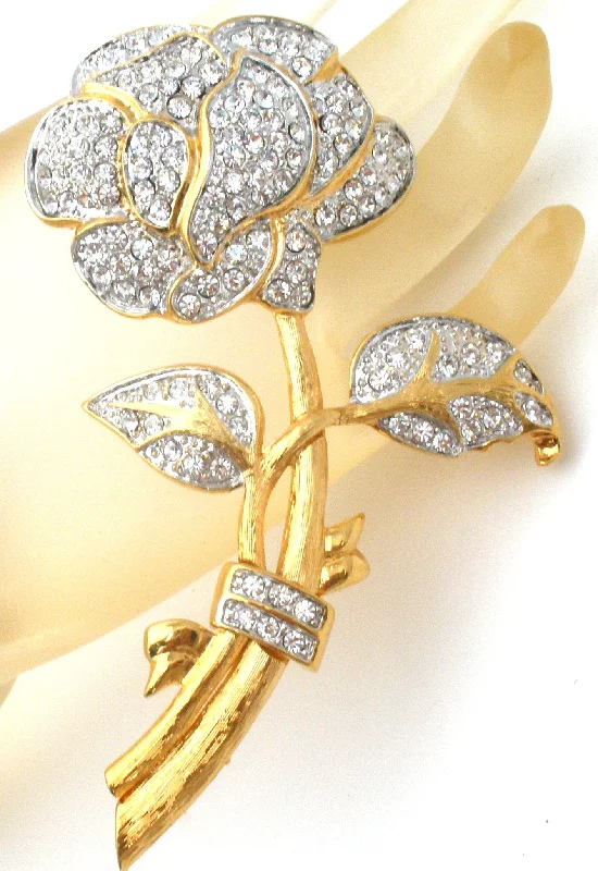 Nolan Miller Clear Crystal Flower Brooch Pin