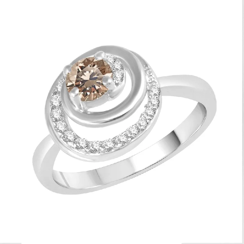 luxury wedding rings -Sterling Silver with Genuine Champagne Diamond and Natural White Topaz Spiral Ring