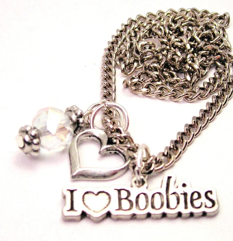 infinity pendant necklaces -I Heart Boobies Necklace with Small Heart