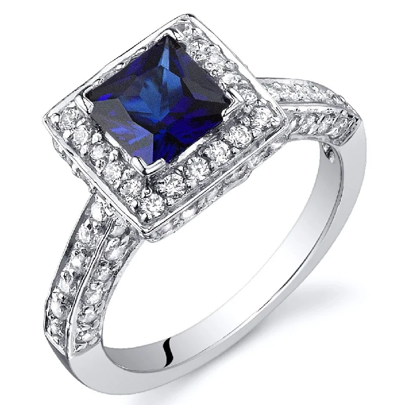 adjustable rings for women -Sterling Silver 1 ct Created Sapphire Halo Ring