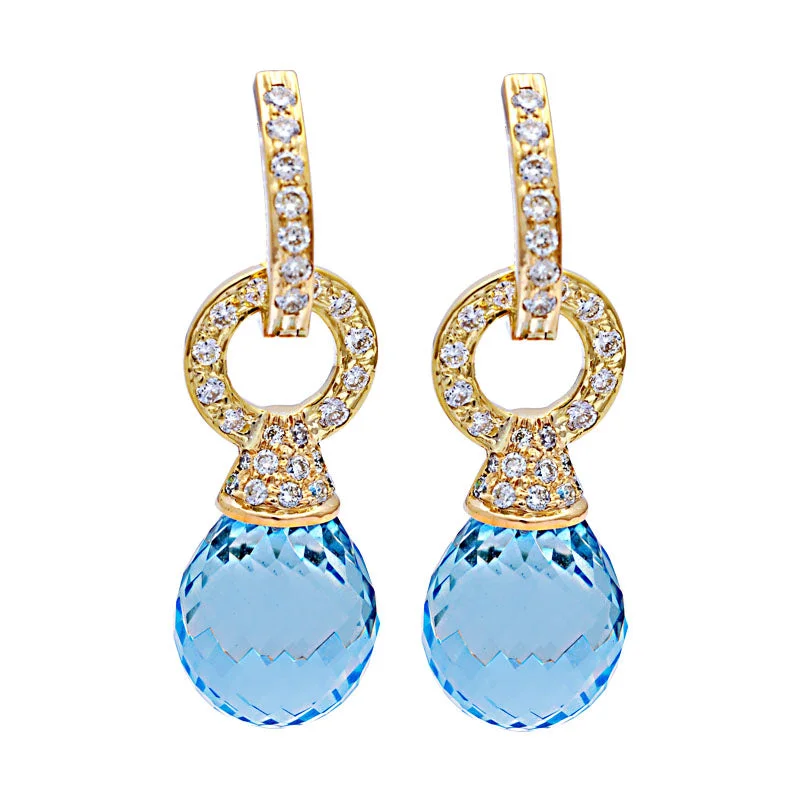 minimalist gold earrings for women -Earrings-Blue Topaz and Diamond