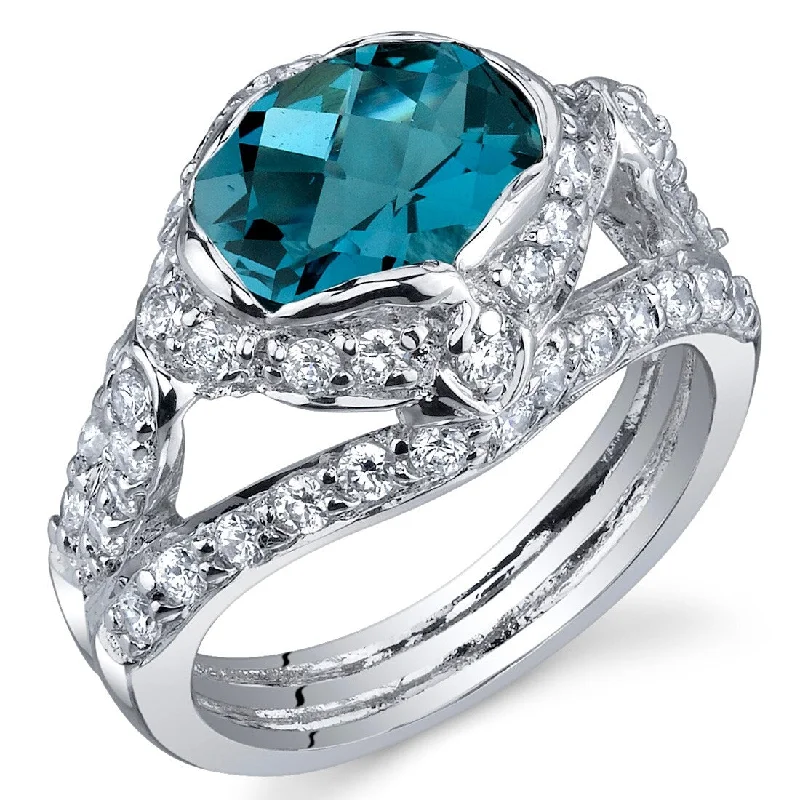 fashion wedding rings -Sterling Silver 2 ct London Blue Topaz Birthstone Ring