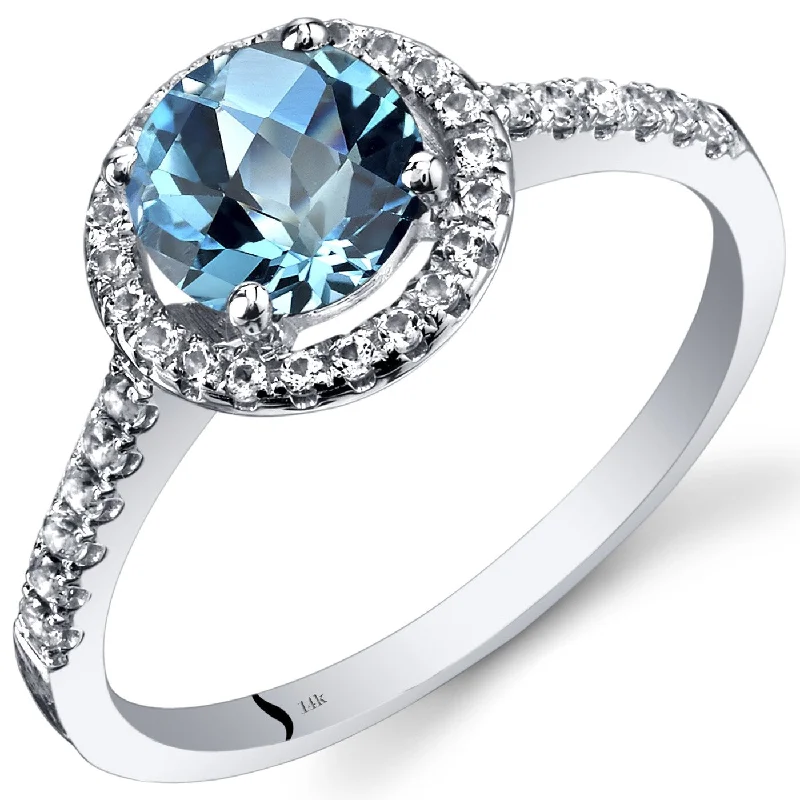 thick gold rings for women -14k White Gold 1.59ct Swiss Blue Topaz and White Topaz Ring