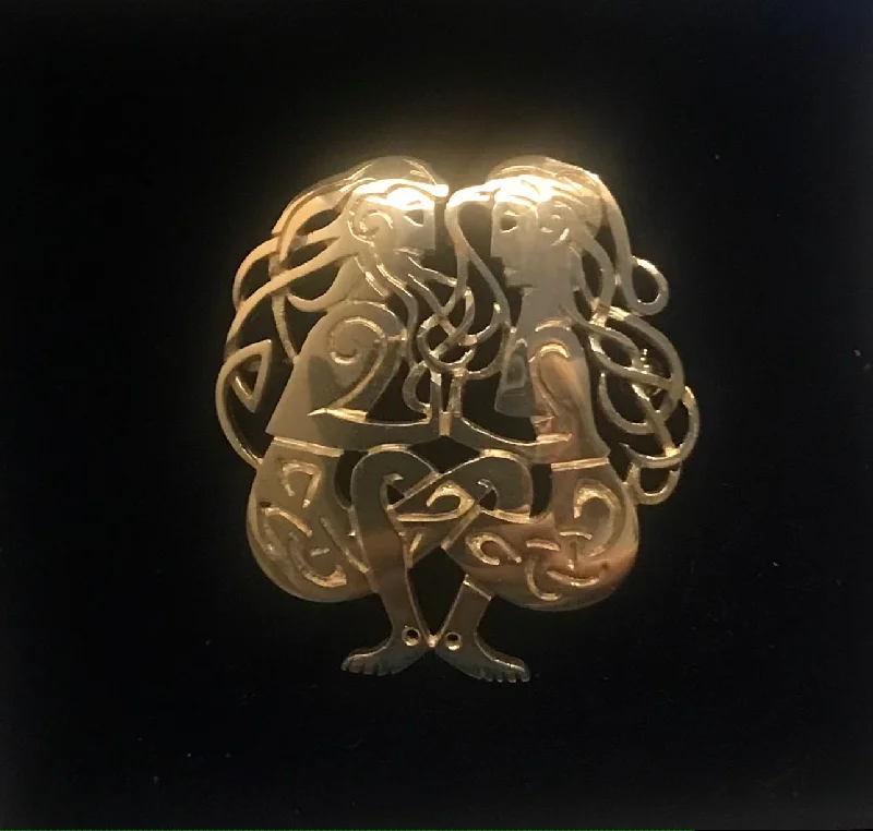 Silver Celtic Brooch - Two Hearts