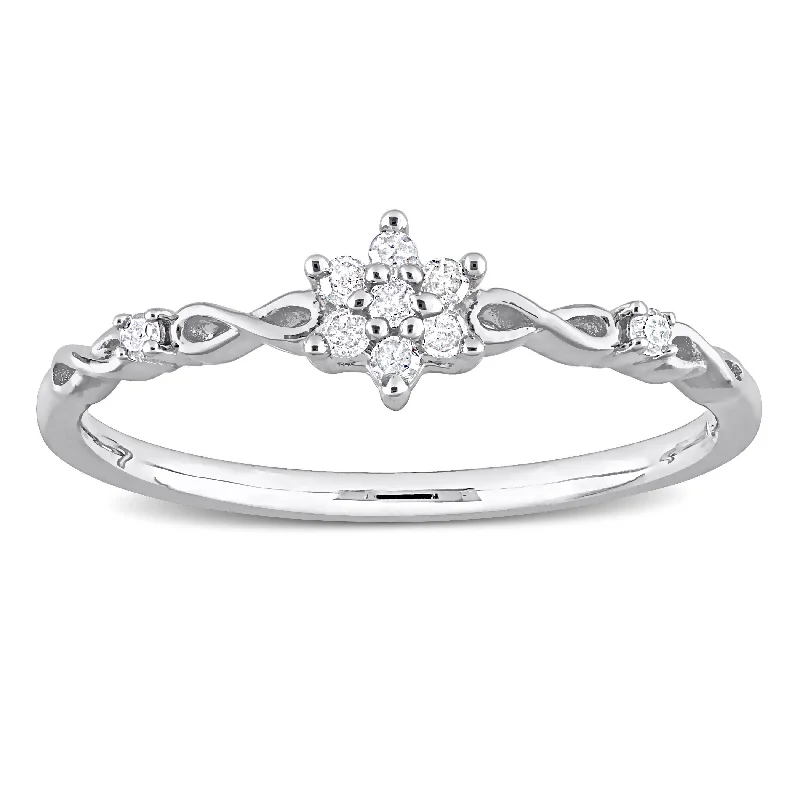 luxury diamond wedding rings -Miadora 1/10ct TDW Diamond Floral Promise Ring in Sterling Silver