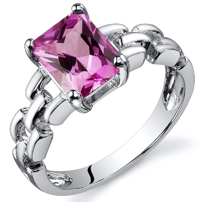 diamond rings for women -Sterling Silver 2 ct Created Pink Sapphire Solitaire Ring