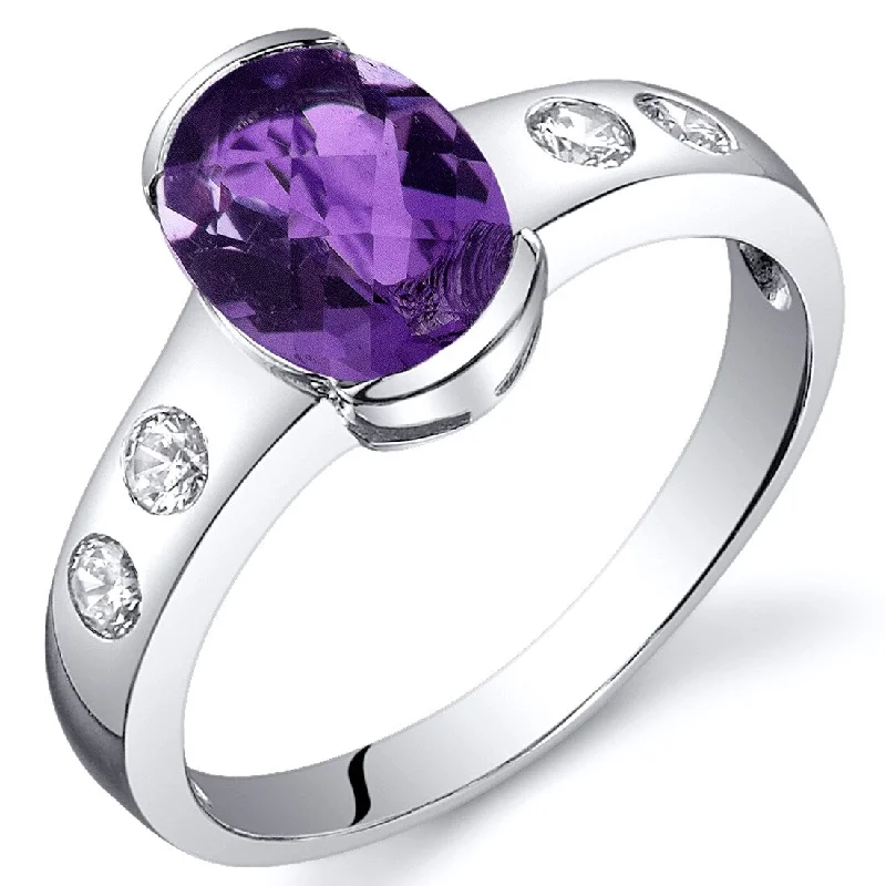 colorful gemstone rings -Sterling Silver 1 ct Amethyst Solitaire Ring