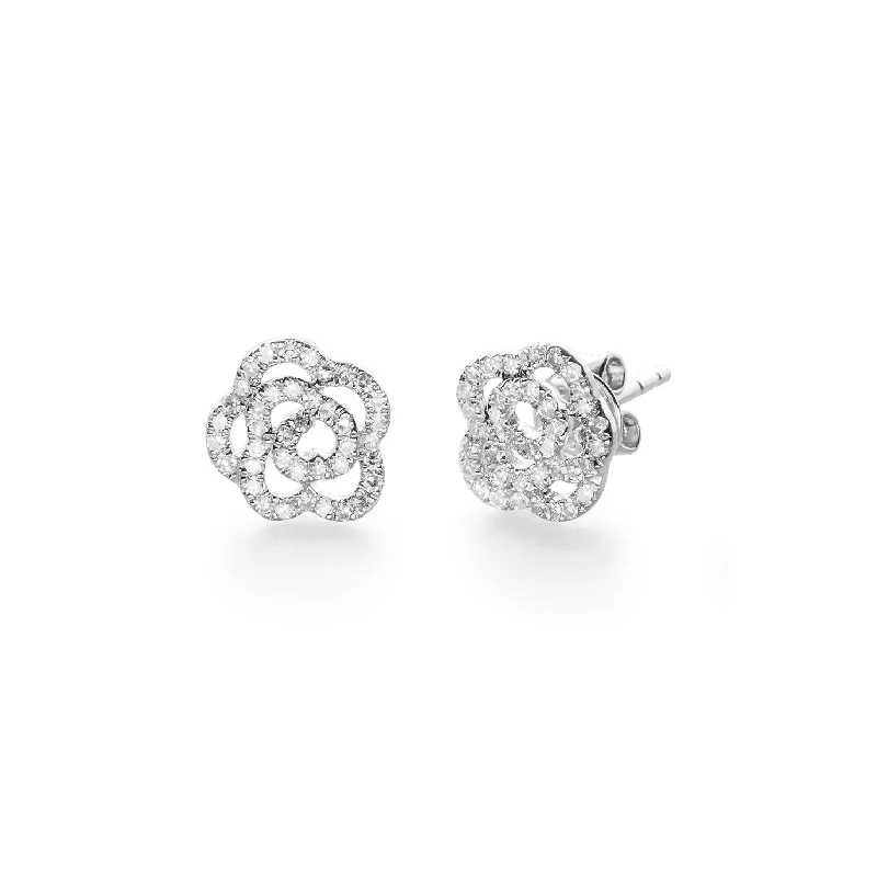 sparkling earrings for women -Diamond Rose Stud Earring