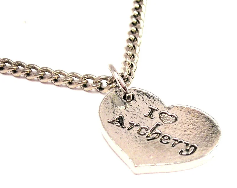 romantic necklaces for women -I Love Archery Heart Single Charm Necklace