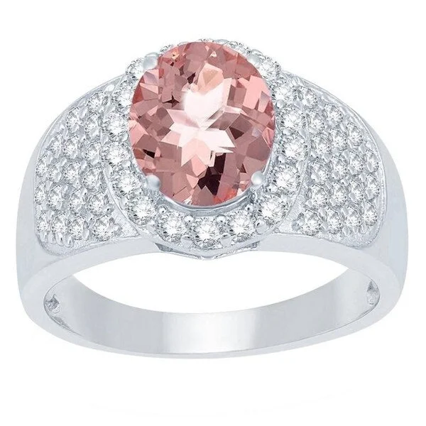 heart diamond rings for women -Sterling Silver with Morganite and White Topaz Halo Ring