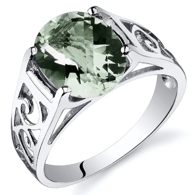 thin engagement rings -Sterling Silver 2.25 ct Green Amethyst Solitaire Ring