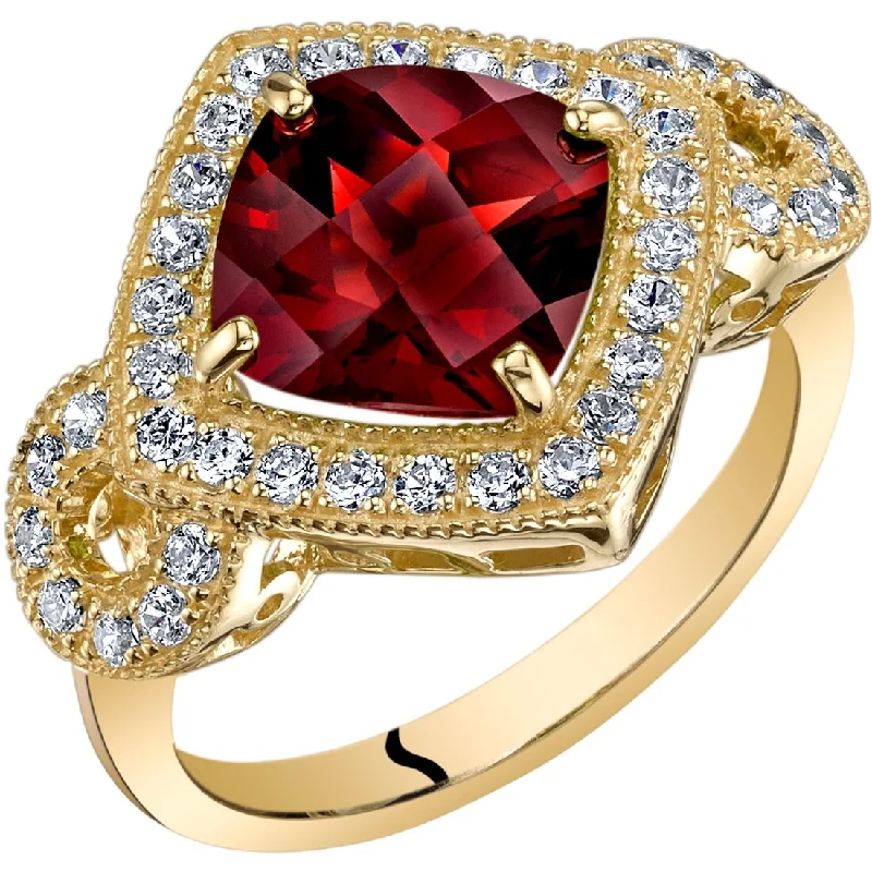 bold rings for women -14k Yellow Gold 2.88ct Garnet and Cubic Zirconia Ring