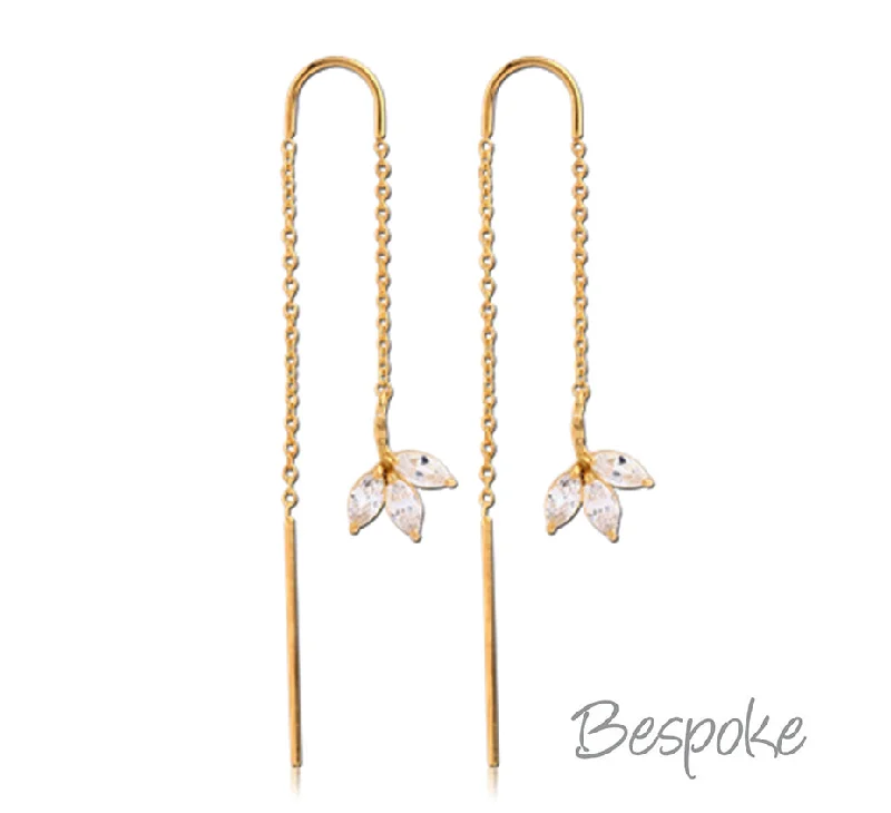 creative earrings for women -Bespoke Earring Gold Chain 3 Leaf  - Pair