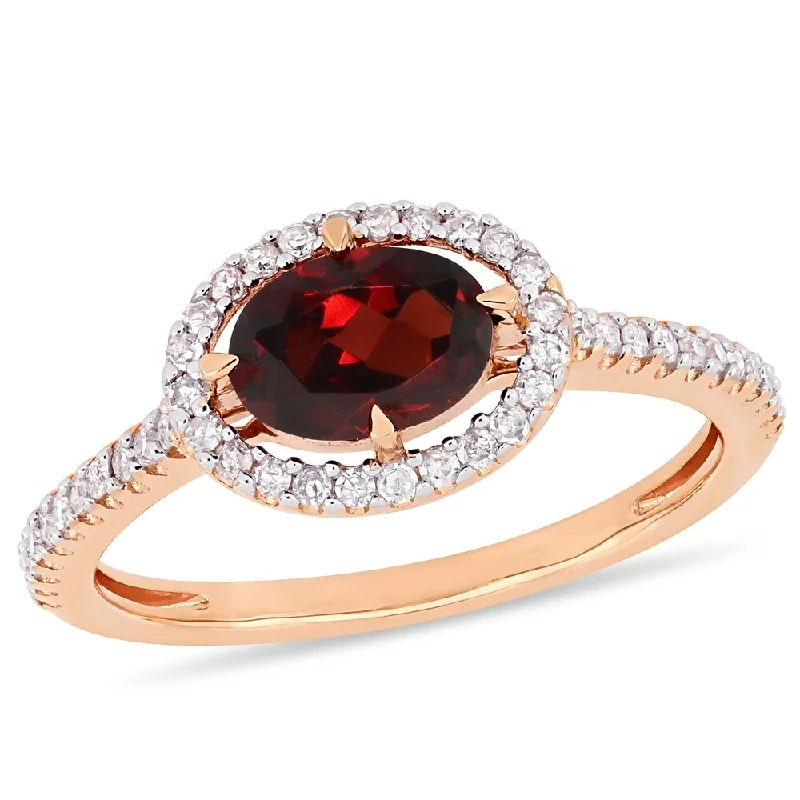 diamond rings for women -Miadora 10k Rose Gold Garnet and 1/4ct TDW Diamond Floating Oval Halo Ring