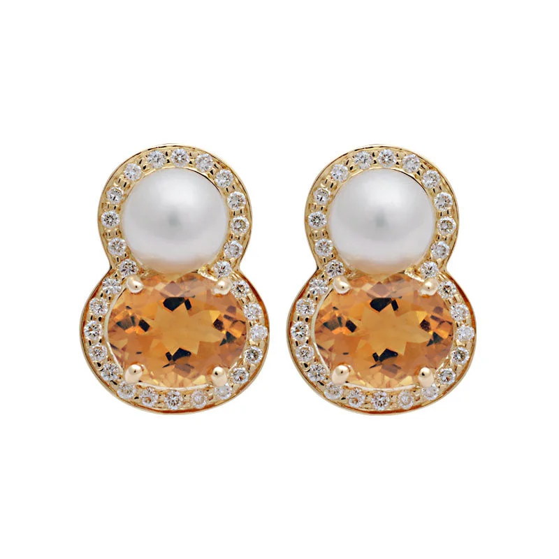 luxury ear cuffs -Earrings-Citrine, South Sea Pearl and Diamond