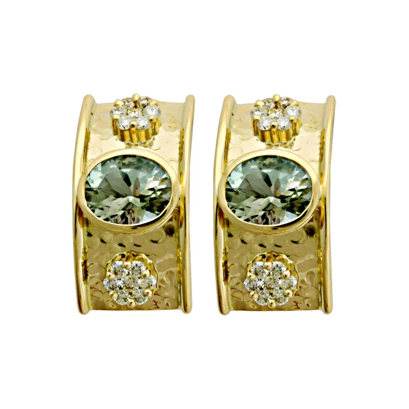 creative earrings for women -Earrings-Green Quartz and Diamond