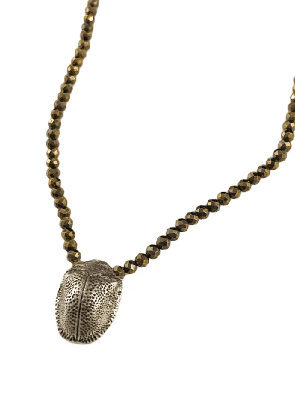 butterfly necklaces for women -16” Faceted Pyrite Sterling Scarab Beetle Charm Necklace