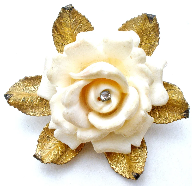 Miriam Haskell Celluoid Rhinestone Rose Brooch Pin