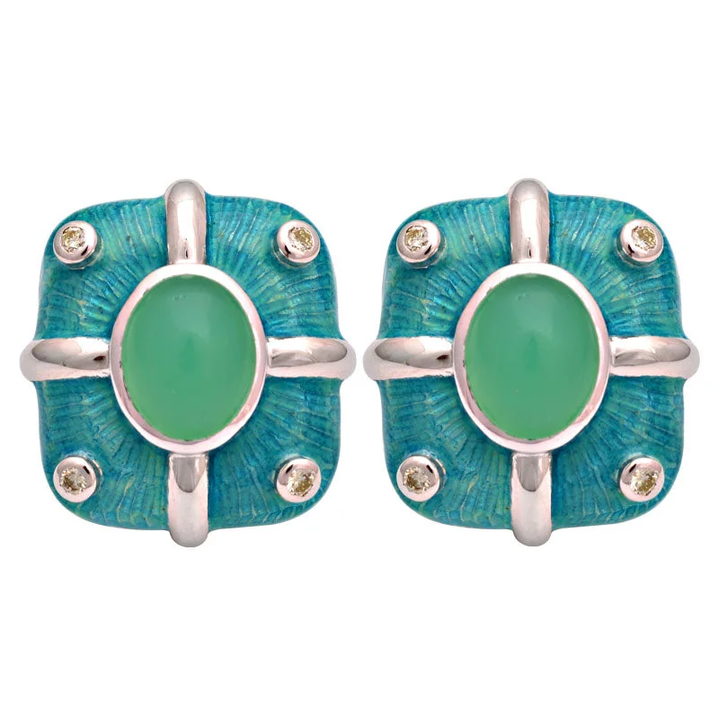 big hoop earrings for women -Earrings-Chrysoprase and Diamond (Enamel)