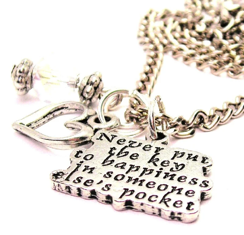 personalized zodiac necklaces -Never Put The Key To Happiness In Someone Else's Pocket Necklace with Small Heart