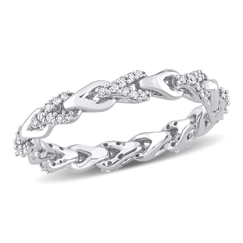 luxury wedding rings -Miadora 10k White Gold 1/4ct TDW Diamond Stackable Link Eternity Ring