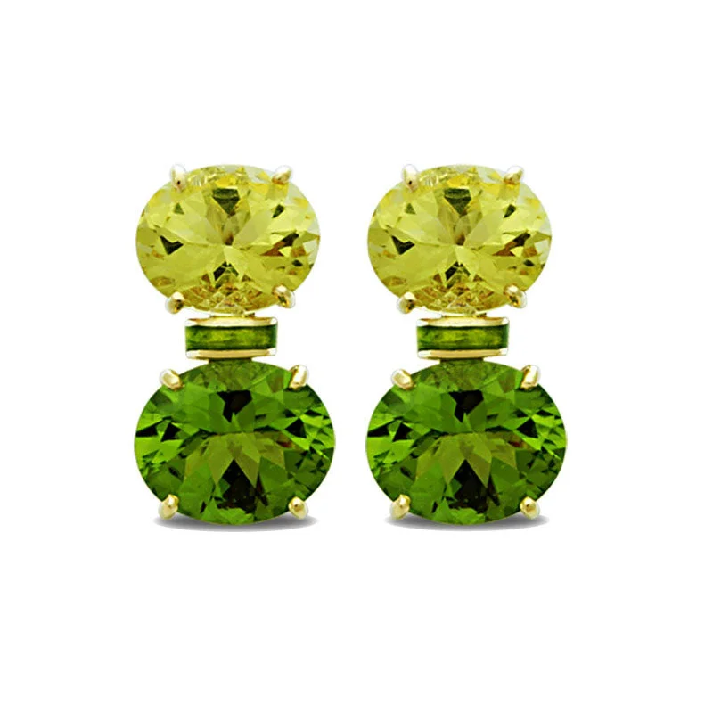 heart-shaped earrings for women -Earrings-Lemon Quartz and Peridot (Enamel)