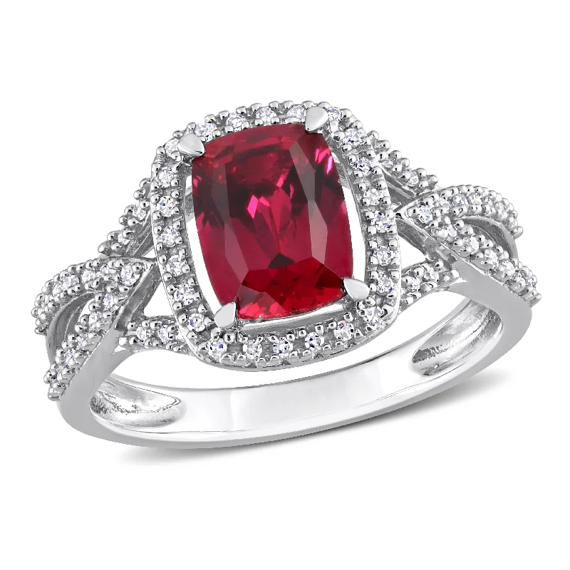 vintage solitaire diamond rings -Miadora 2 1/5ct TGW Created Ruby and 1/10ct TDW Diamond Split-Shank Ring in 10k White Gold