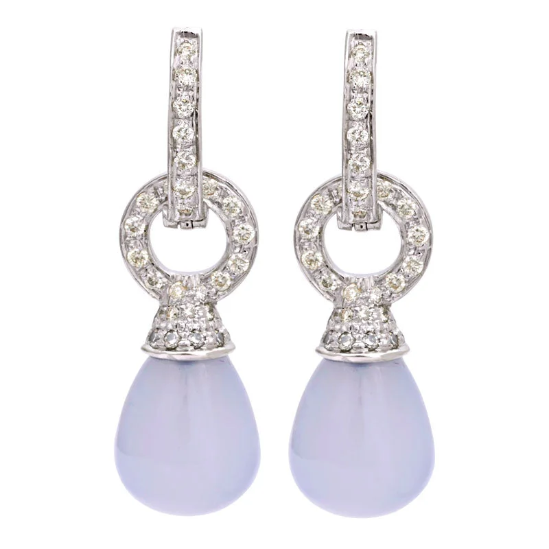 elegant dangle earrings -Earrings-Chalcedony and Diamond