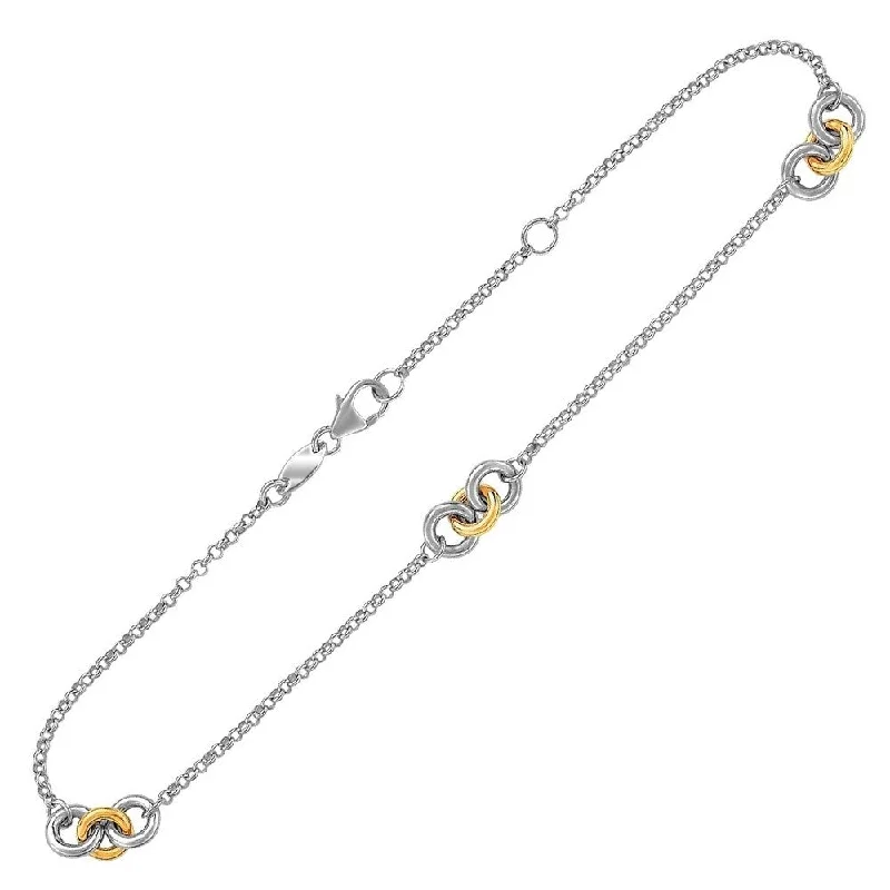 thin engagement rings -14k Yellow Gold and Sterling Silver Triple Ring Stationed Anklet