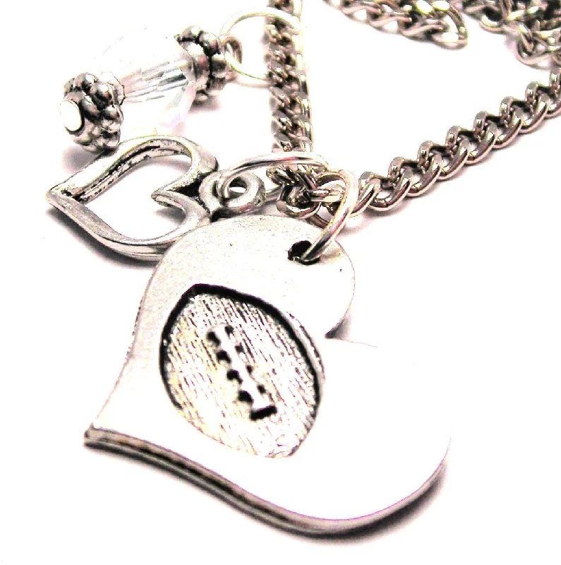 women's silver necklaces -Football In Your Heart And Crystal Necklace