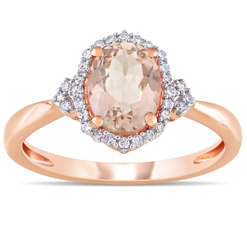 wedding set rings for women -Miadora 10k Rose Gold Morganite and 1/8ct TDW Diamond Halo Ring