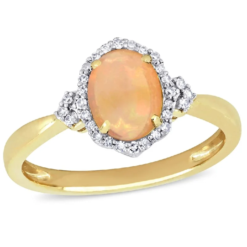 gold plated rings for women -Miadora 10k Yellow Gold Ethiopian-Opal and 1/8ct TDW Diamond Halo Ring