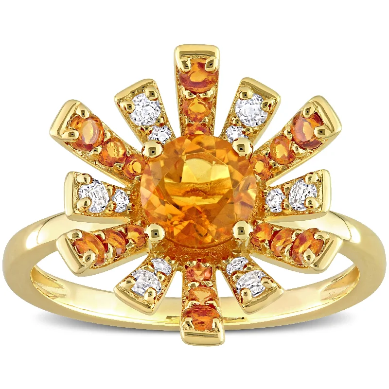 heart-shaped rings for women -Miadora Madeira Citrine and White Topaz Floral Cluster Ring in 18kt Yellow Plated Sterling Silver