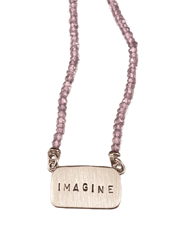 vintage gold necklaces for women -16"-18” Sterling Silver 'Imagine' Tag Necklace on Amethyst