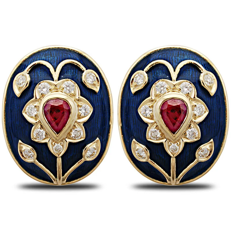 creative earrings for women -Earrings-Ruby and Diamond (Enamel)