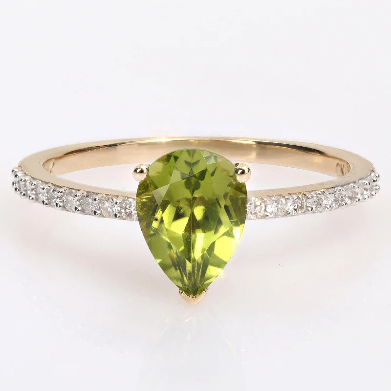 large statement rings for women -Miadora Pear-cut Peridot and 1/6ct TDW Diamond Teardrop Ring in 14k Yellow Gold