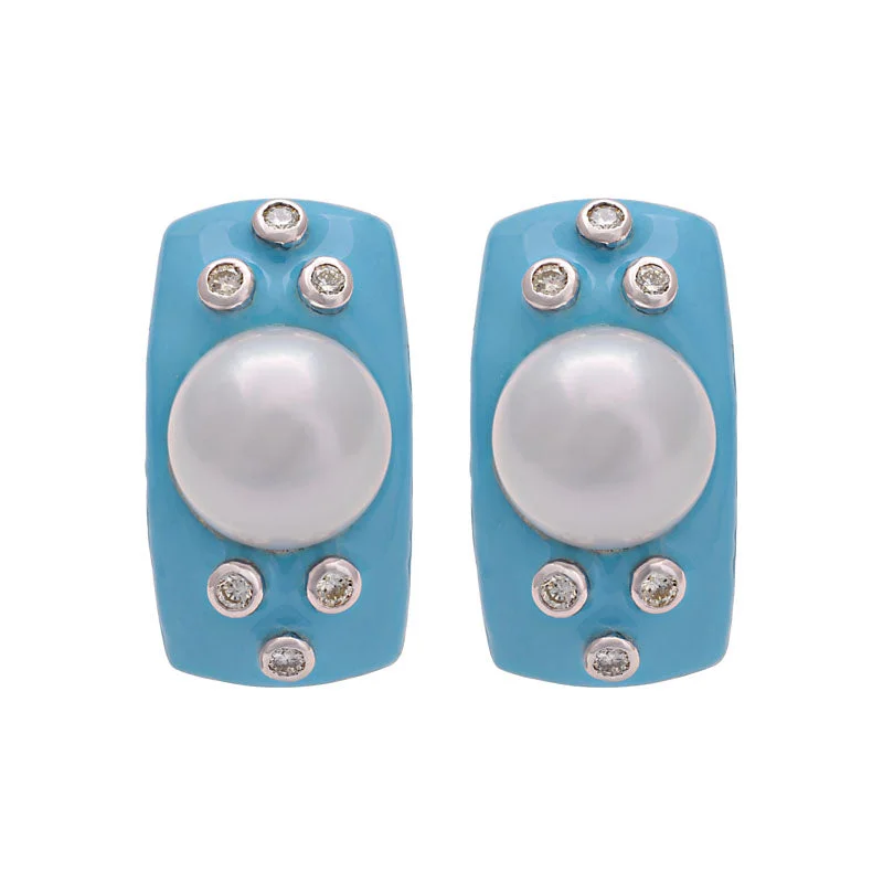 simple earrings for women -Earrings-South Sea Pearl and Diamond (Enamel)