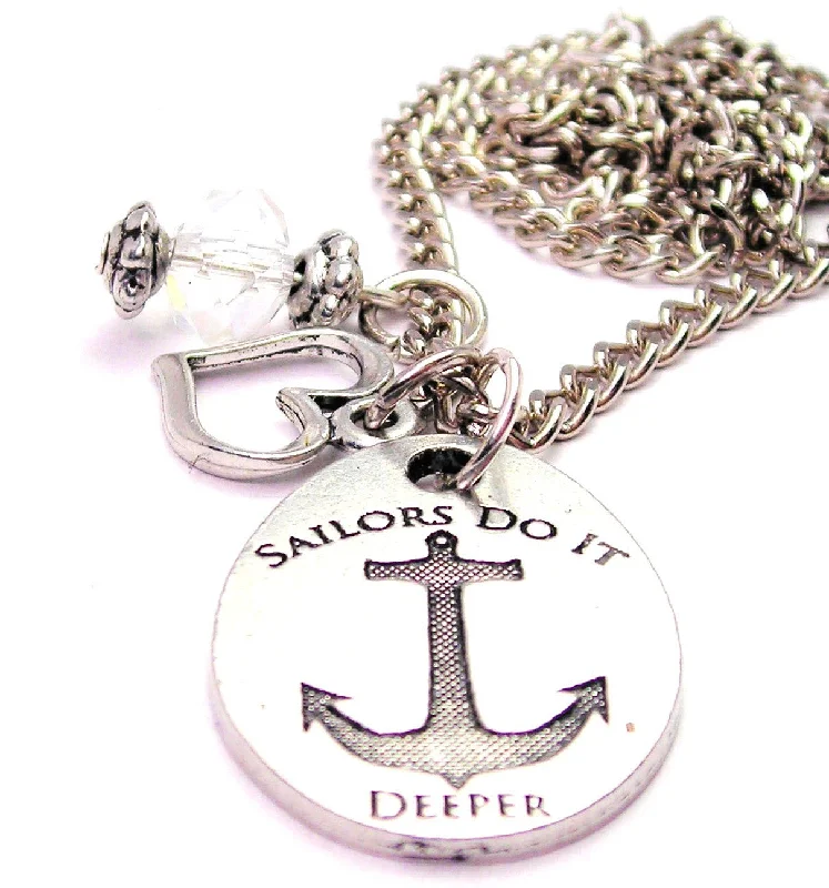 gold heart-shaped necklaces -Sailors Do It Deeper Anchor Necklace with Small Heart