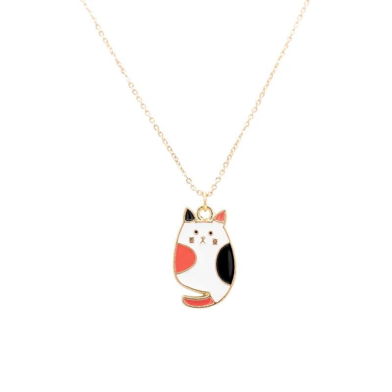 personalized gold necklaces -Calico Cat Kitten Enamel Charm Necklace Children's Jewelry