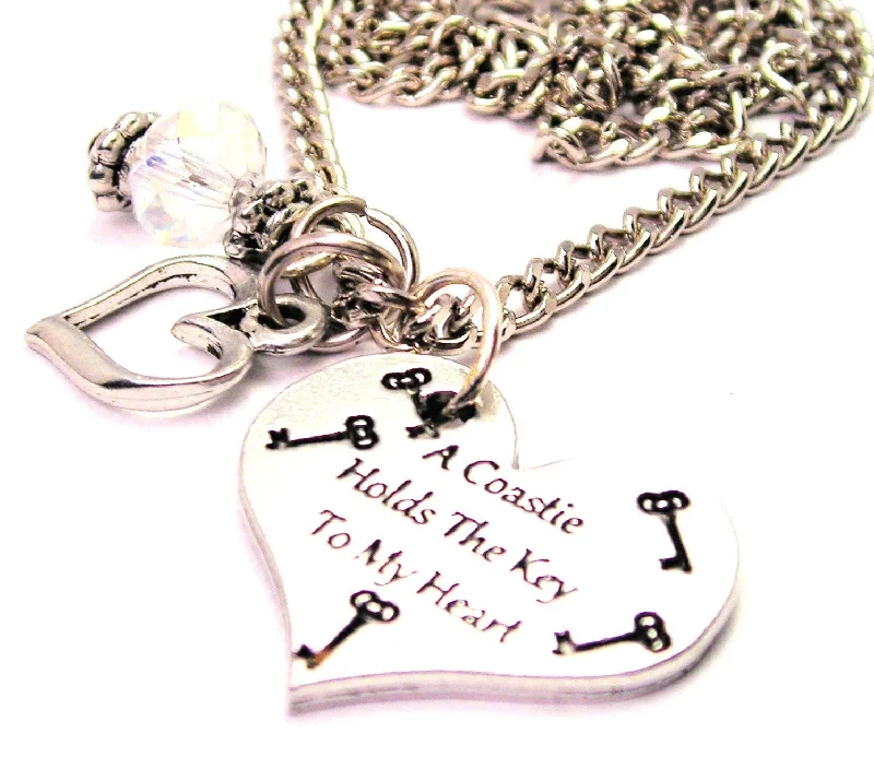 luxury wedding necklaces for women -A Coastie Holds The Key To My Heart Necklace with Small Heart