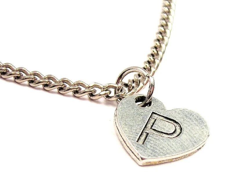 crystal pendant necklaces for women -Heart Shaped Initial P Single Charm Necklace