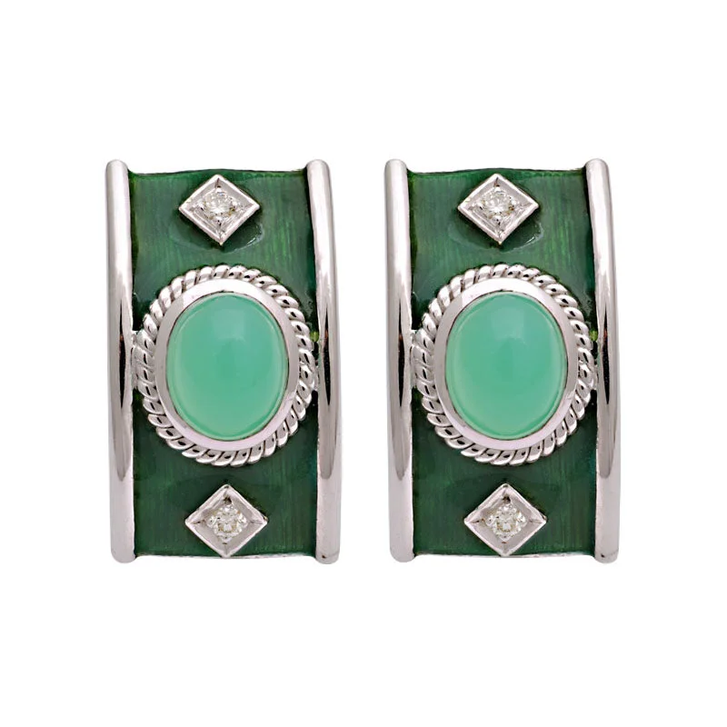 hoop earrings with diamonds -Earrings-Chrysoprase and Diamond (Enamel)