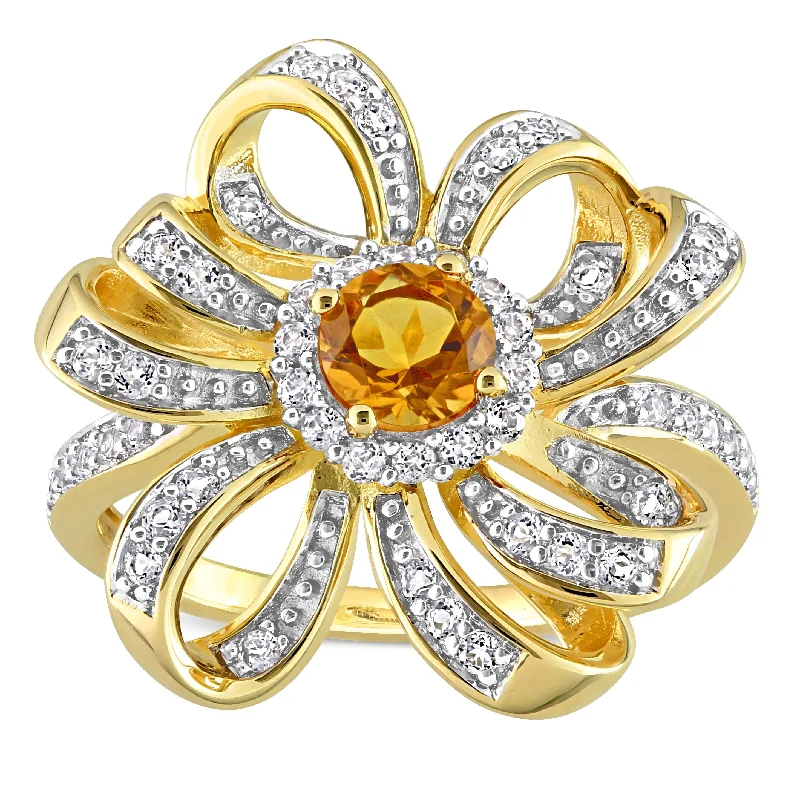 wedding rings for couples -Miadora Madeira Citrine and White Topaz Floral Cluster Ring in 18k Yellow Plated Sterling Silver